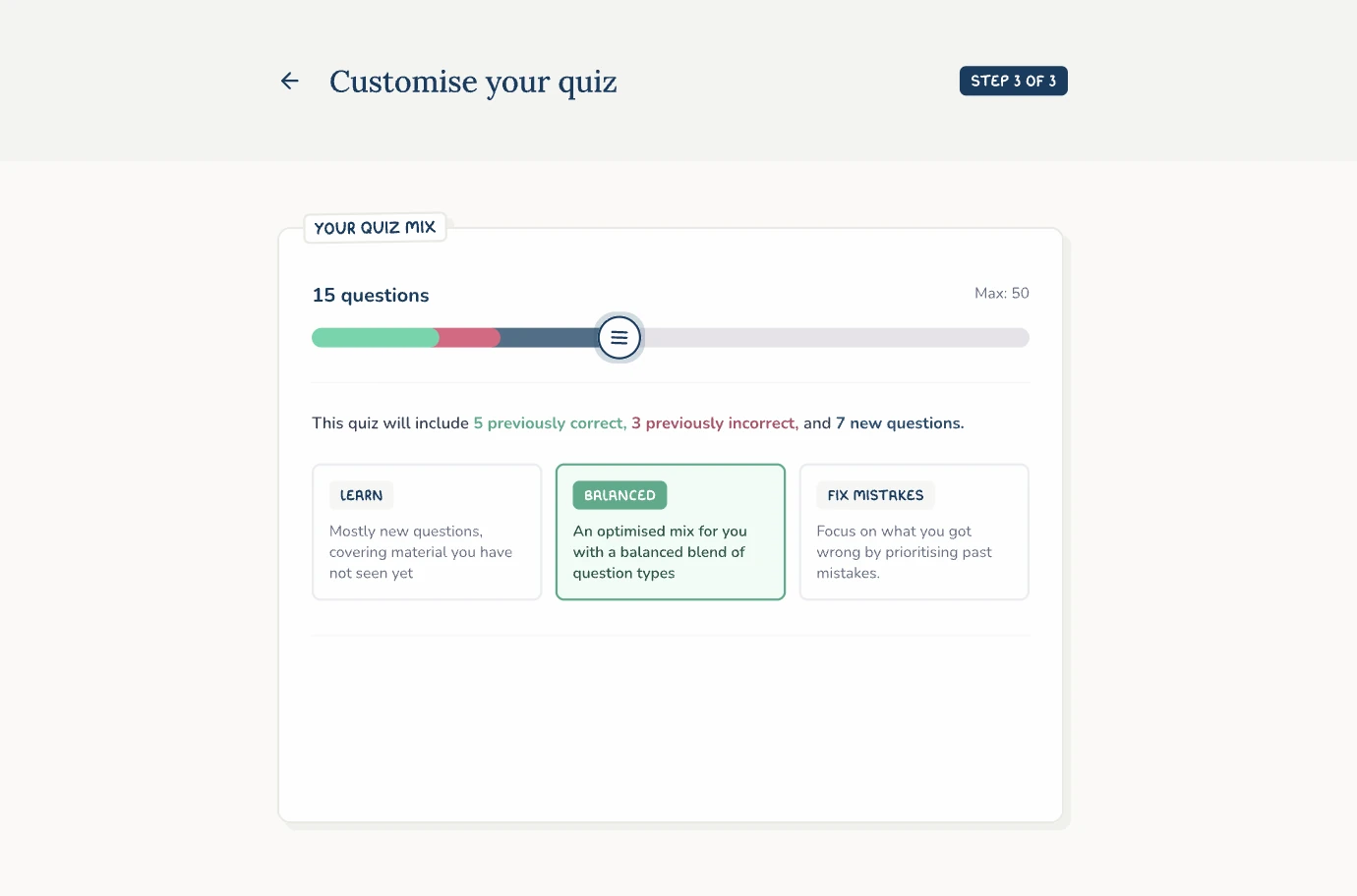 Build your own quiz across any topics you've covered.